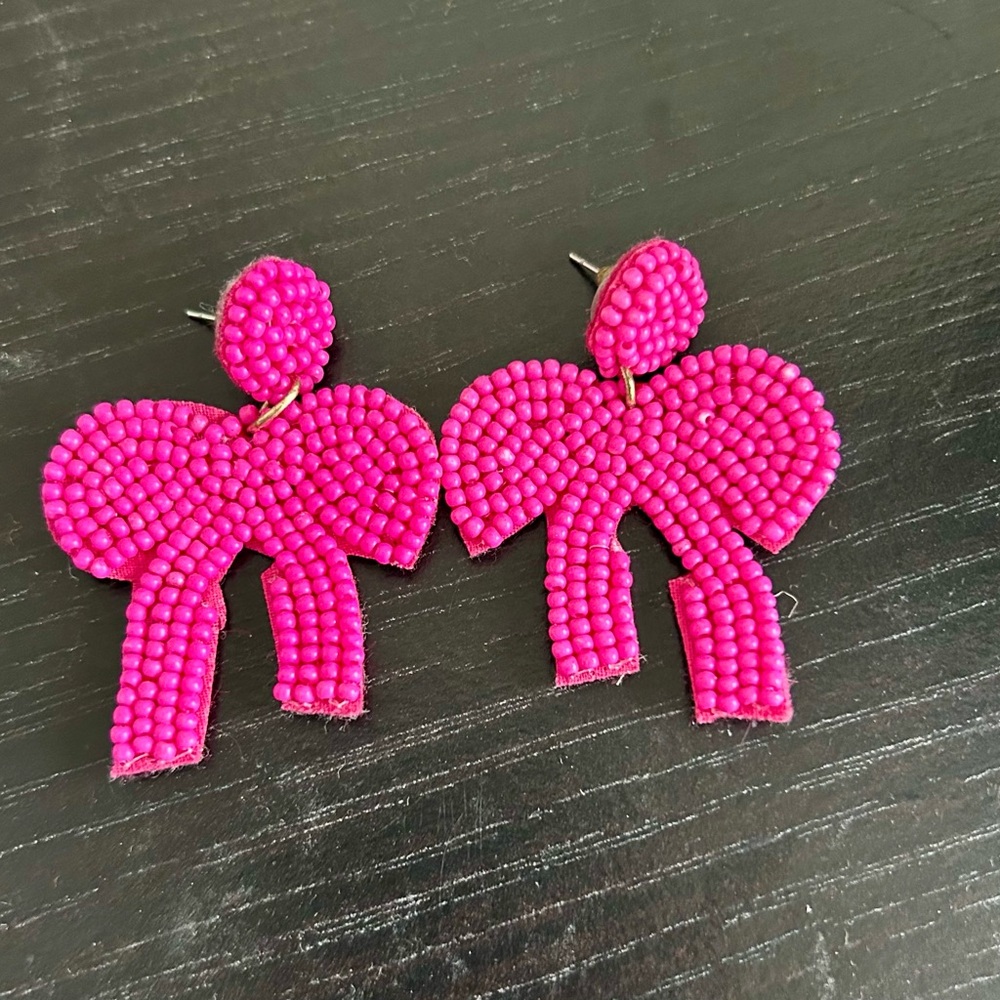 Pink Beaded Bow Earrings